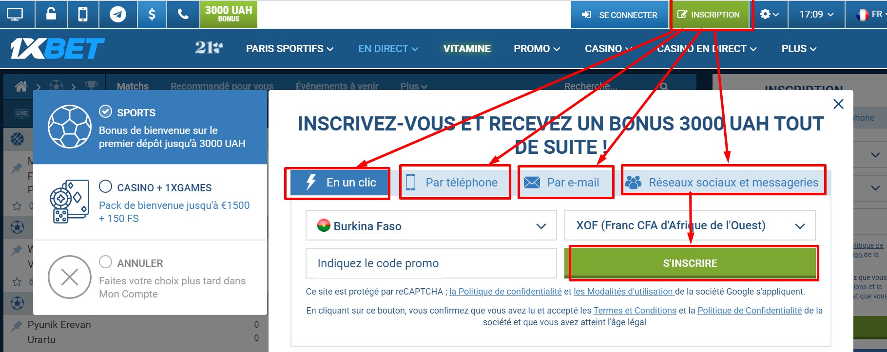 Enregistrement des utilisateurs dans 1xBet en mode en ligne Enregistrement des utilisateurs dans 1xBet Burkina Faso en mode en ligne